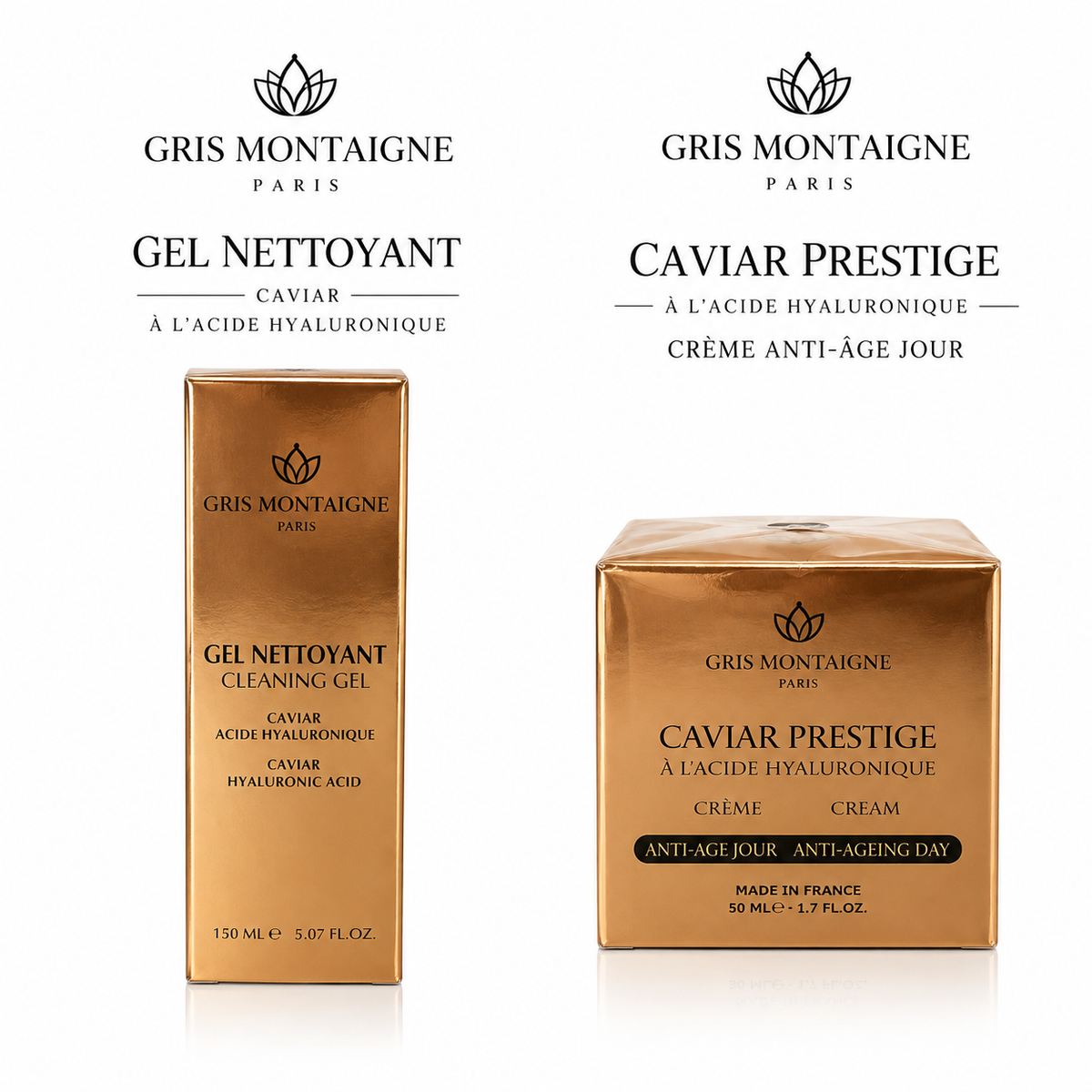 Lot gel nettoyant et crème caviar gris Montaigne
